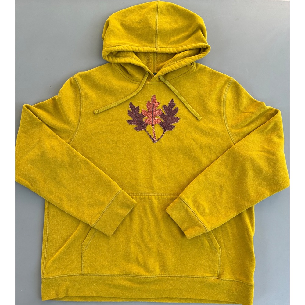 Ultrasoft Fleece Hoodie Mustard Yellow Leaf Embroidered XL Cabincore Fall